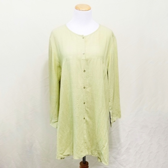 Eileen Fisher light green linen tunic top oversized button down size Medium - Picture 1 of 6
